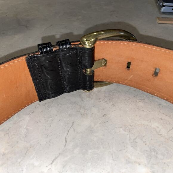 VTG Omega Black Croc Embossed 2.2 Wide 38.5”Leather Belt Size M Made in America - Picture 5 of 12